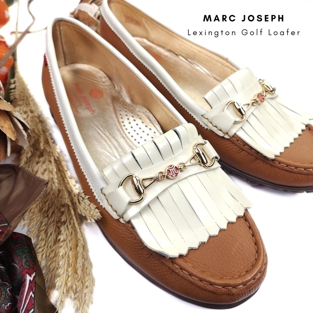 🔴 Marc Joseph Lexington Leather Tan Cream Women's Golf Loafer Sz 11
